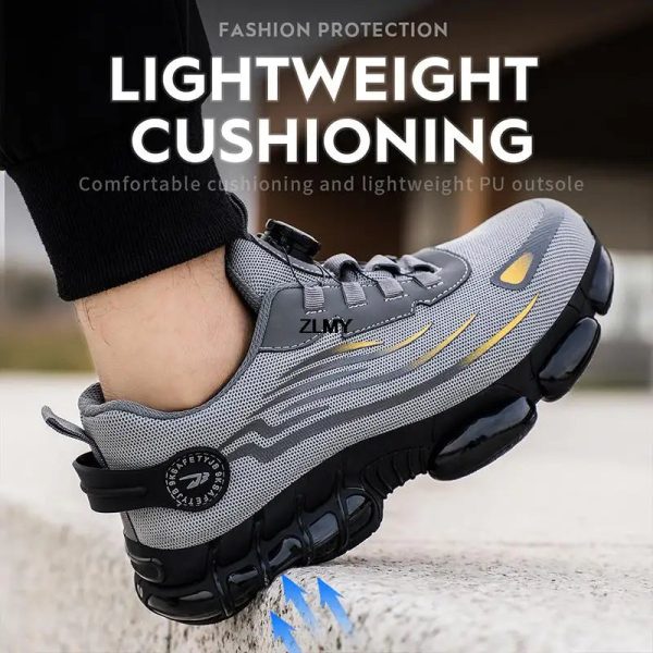 Rotary Button Safety Shoes Men Steel Toe Sneakers Puncture Proof Work Safety Boots Air Cushion Sport Work Shoes Anti-smash Boots Supply - Image 4