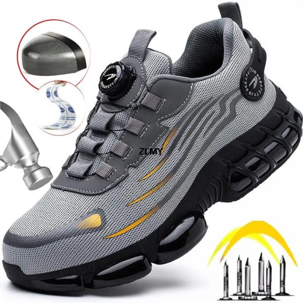 Rotary Button Safety Shoes Men Steel Toe Sneakers Puncture Proof Work Safety Boots Air Cushion Sport Work Shoes Anti-smash Boots Supply - Image 2