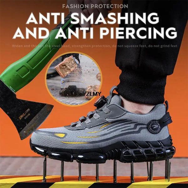 Rotary Button Safety Shoes Men Steel Toe Sneakers Puncture Proof Work Safety Boots Air Cushion Sport Work Shoes Anti-smash Boots Supply - Image 3