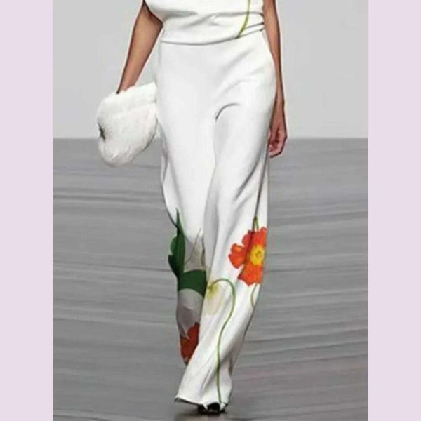 UOOZEE Women s Fashion Floral Printed Sleeveless High Neck Vest Tops & Elastic High Waisted Loose Straight Leg Pants 2024 New Online Sale - Image 4