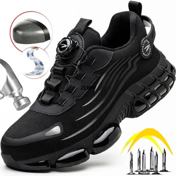 Rotary Button Safety Shoes Men Steel Toe Sneakers Puncture Proof Work Safety Boots Air Cushion Sport Work Shoes Anti-smash Boots Supply